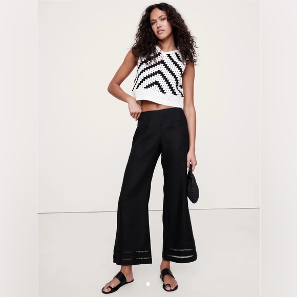 Banana Republic Pants - NWOT Banana Republic Mid Rise Kick Flare Lace Trim Linen Black Pant Sz 10/P